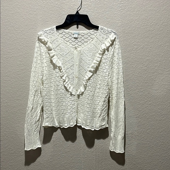 Sundance Crochet Cardigan Sweater Knitted Linen Blend Size L Off White Boho - Picture 1 of 11